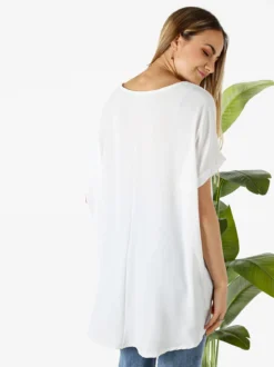 Melitea Maxi blusa da donna a maniche corte - bianco