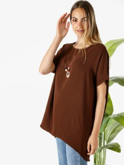 Melitea Maxi blusa da donna a maniche corte - moro