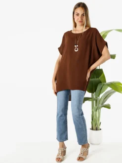 Melitea Maxi blusa da donna a maniche corte - moro