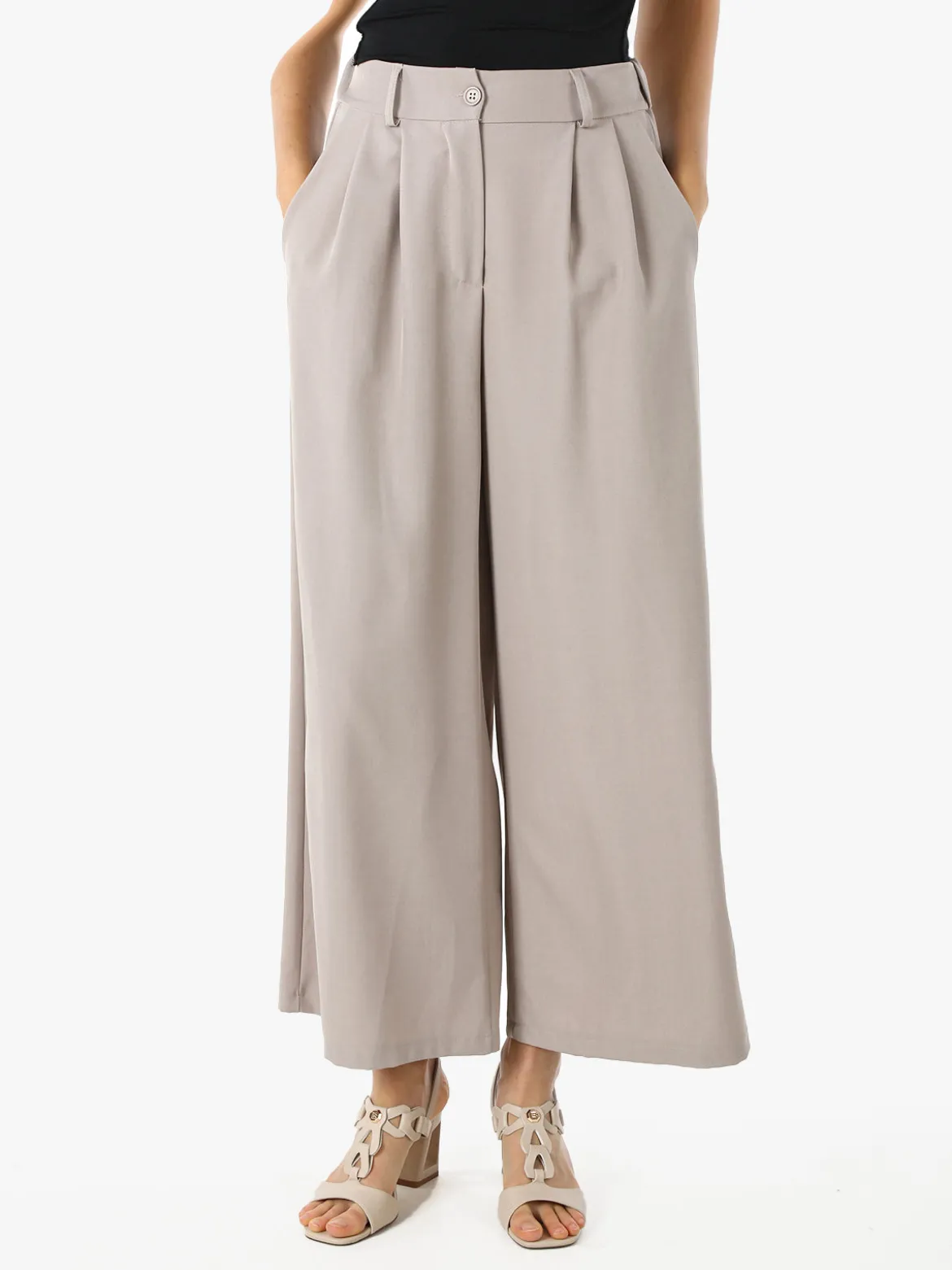 Melitea Pantaloni donna a palazzo con vita alta - fango