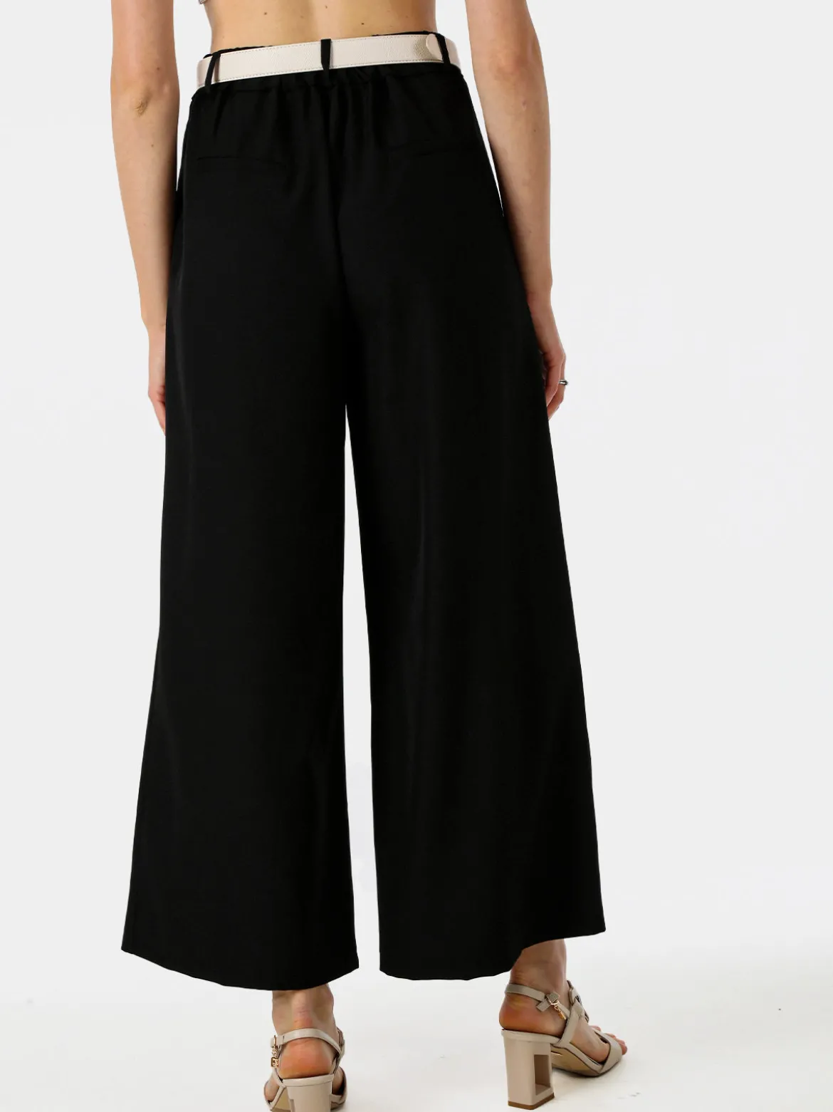 Melitea Pantaloni donna a palazzo con vita alta - nero