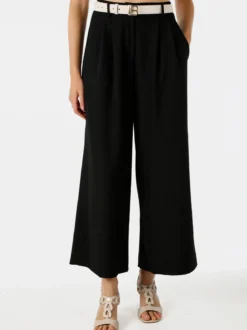 Melitea Pantaloni donna a palazzo con vita alta - nero
