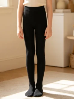 Meritex Collant da bambina in maglia caldo cotone - nero