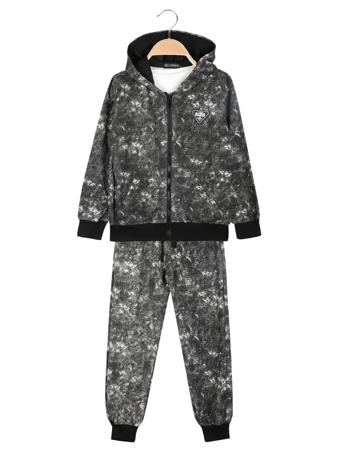 Mg Fashion Studio Completo 3 pezzi da bambino con cappuccio e zip - nero