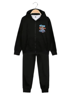 Mg Fashion Studio Completo tuta da bambino con cappuccio e zip e stampa davanti e dietro - nero