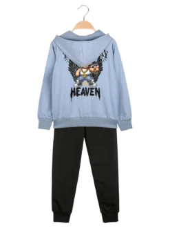 Mg Fashion Studio Completo tuta 3 pezzi da ragazzo con cappuccio e zip - azzurro