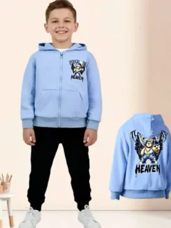 Mg Fashion Studio Completo tuta 3 pezzi da ragazzo con cappuccio e zip - azzurro