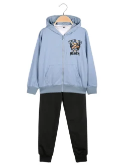 Mg Fashion Studio Completo tuta 3 pezzi da ragazzo con cappuccio e zip - azzurro