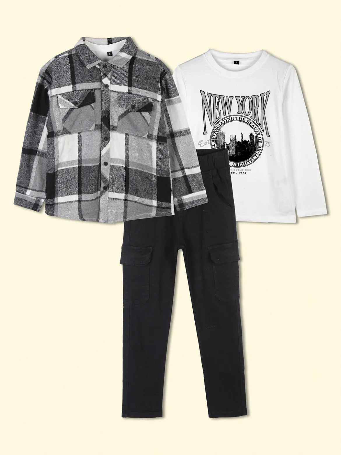Mg Kids Completo 3 pezzi da bambino con camicia in flanella a quadri