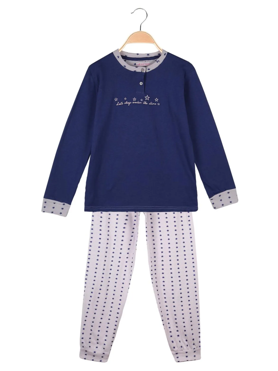 Milk And Honey Pigiama lungo in cotone con stelle