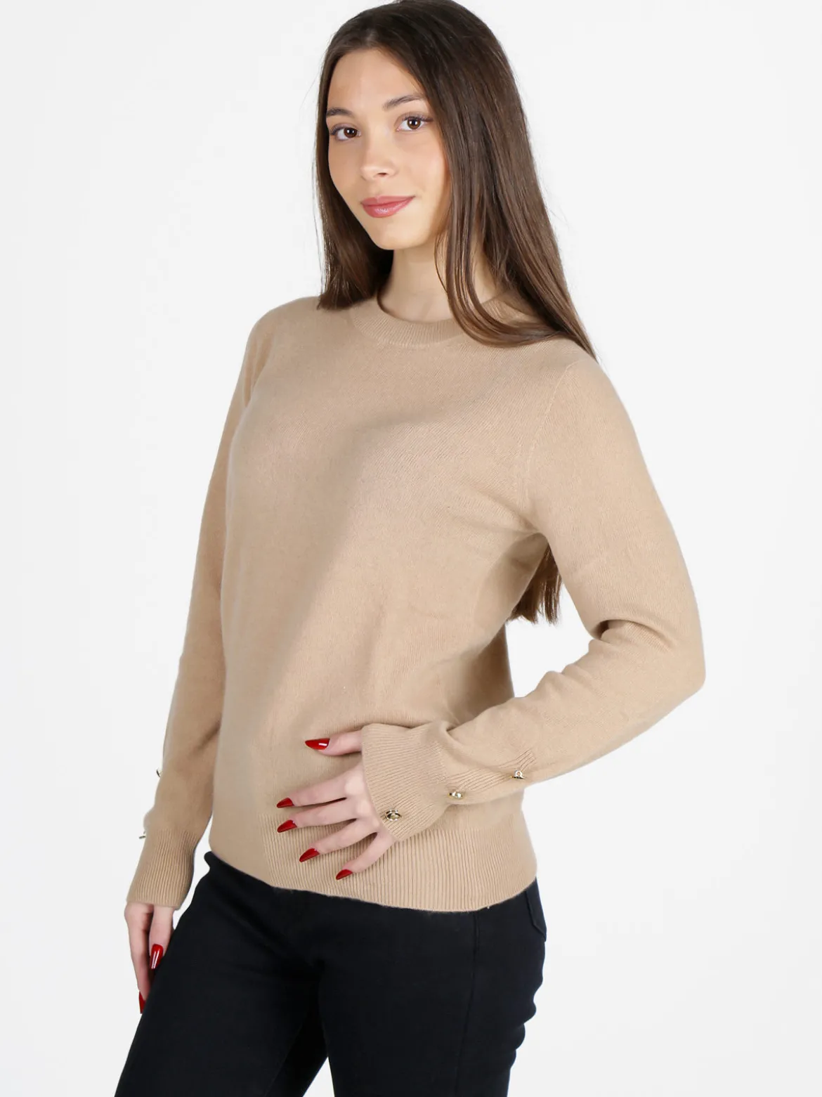Mimoii Maglione donna in misto lana e cashemere con bottoni decorativi