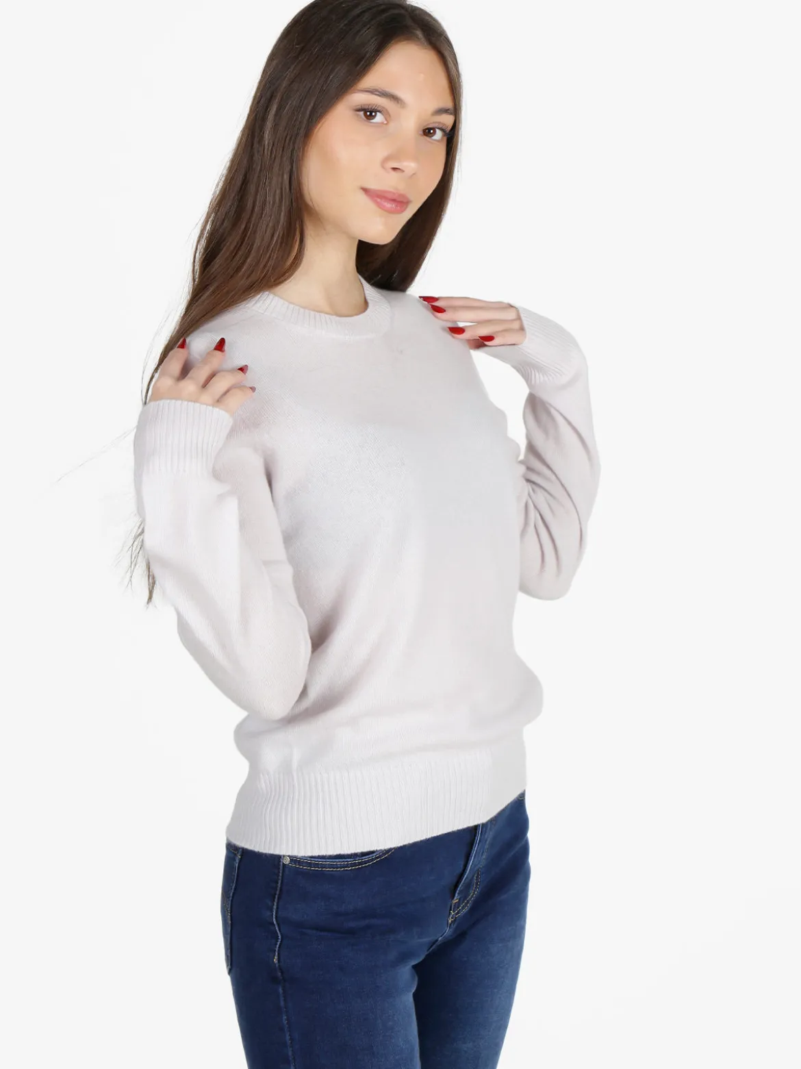 Mimoii Maglione girocollo da donna in misto lana e cashemere
