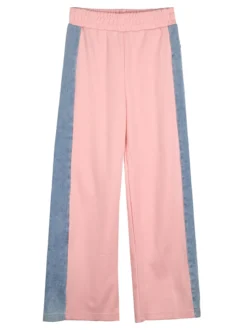Miss Bellina Completo 2 pezzi da bambina a gamba larga con cappuccio in jeans e zip - rosa