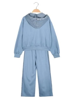 Miss Bellina Completo 2 pezzi da bambina a gamba larga con cappuccio in jeans e zip - azzurro