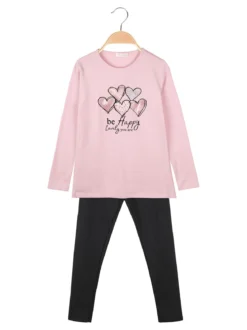 Miss Bellina Completo 2 pezzi da bambina con maglietta e leggings con strass - rosa