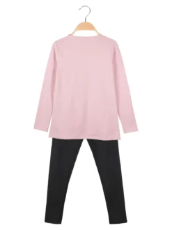 Miss Bellina Completo 2 pezzi da bambina con maglietta e leggings con strass - rosa
