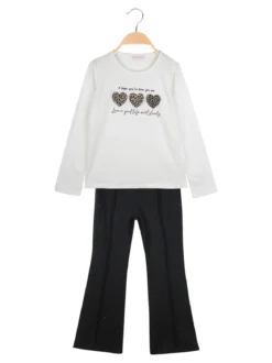 Miss Bellina Completo 2 pezzi da bambina con pantalone luccicante - bianco