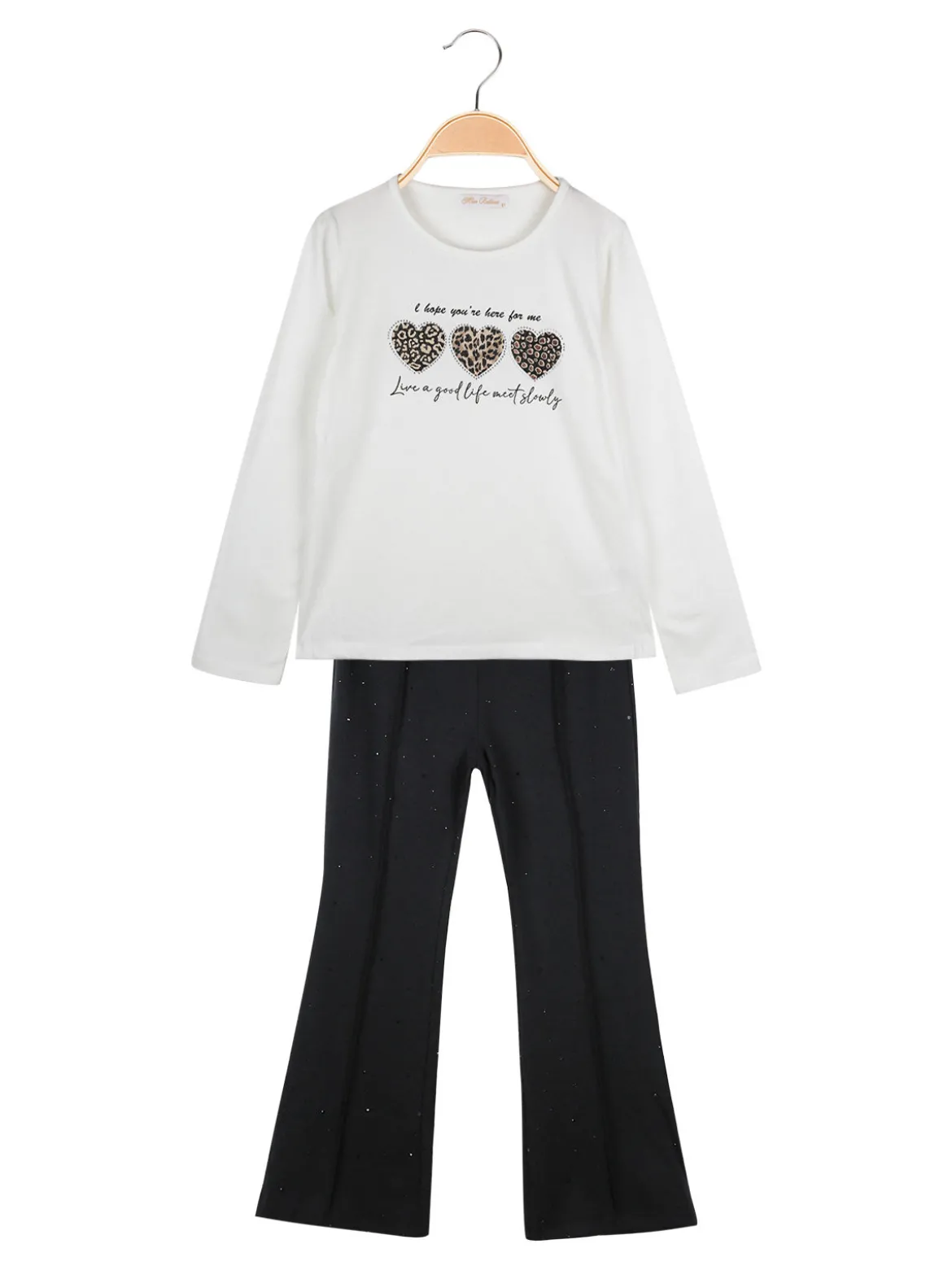 Miss Bellina Completo 2 pezzi da bambina con pantalone luccicante - bianco