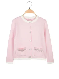 Miss Brum Cardigan da bambina in maglia con bottoni gioiello e taschini