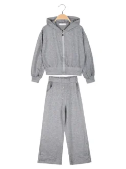 Miss Brum Completo tuta 2 pezzi da bambina con perle e strass - grigio