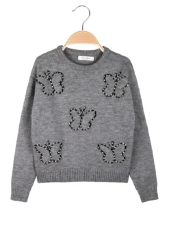 Miss Brum Maglione girocollo da bambina con strass - grigio