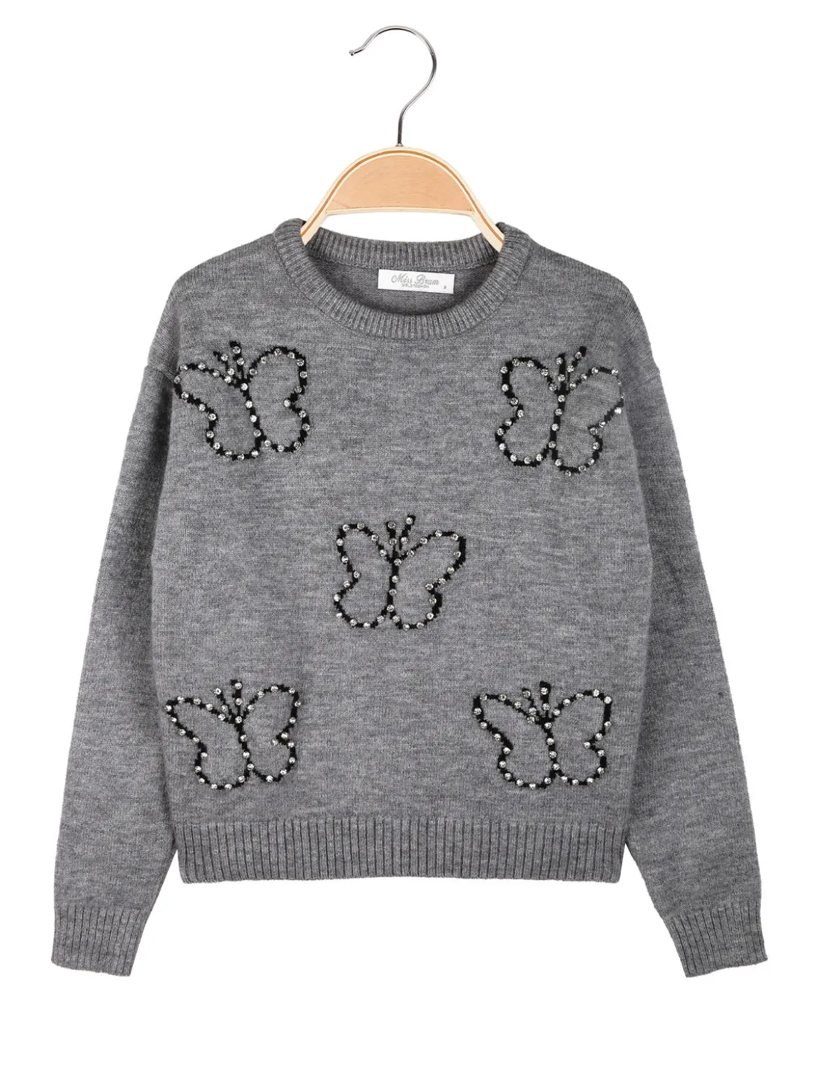 Miss Brum Maglione girocollo da bambina con strass - grigio