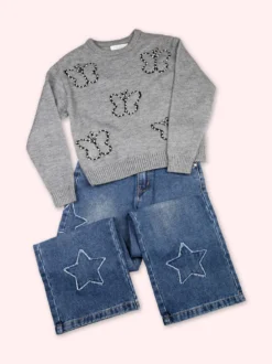 Miss Brum Maglione girocollo da bambina con strass - grigio