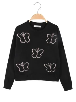 Miss Brum Maglione girocollo da bambina con strass - nero