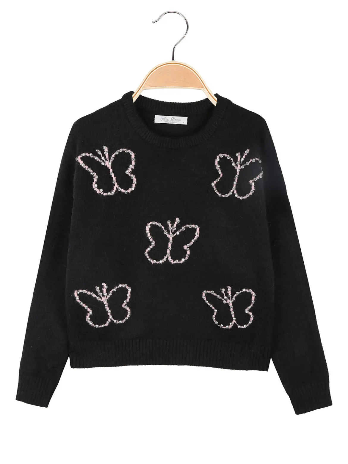 Miss Brum Maglione girocollo da bambina con strass - nero