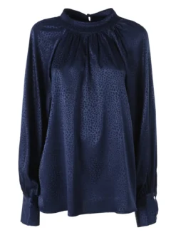 Miss E Co Blusa donna accollata a maniche lunghe linea curvy - blu