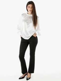 Miss E Co Blusa donna accollata a maniche lunghe linea curvy - bianco