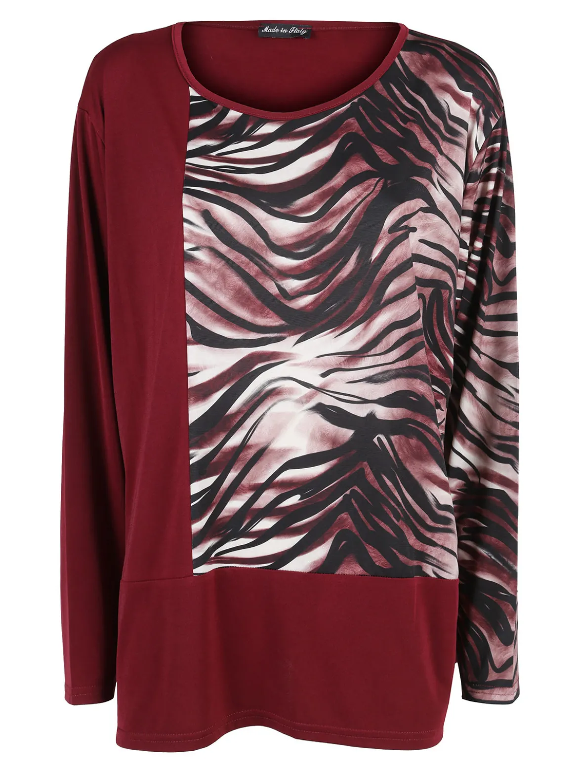 Miss E Co Blusa donna a maniche lunghe con stampa fantasia linea curvy - bordeaux