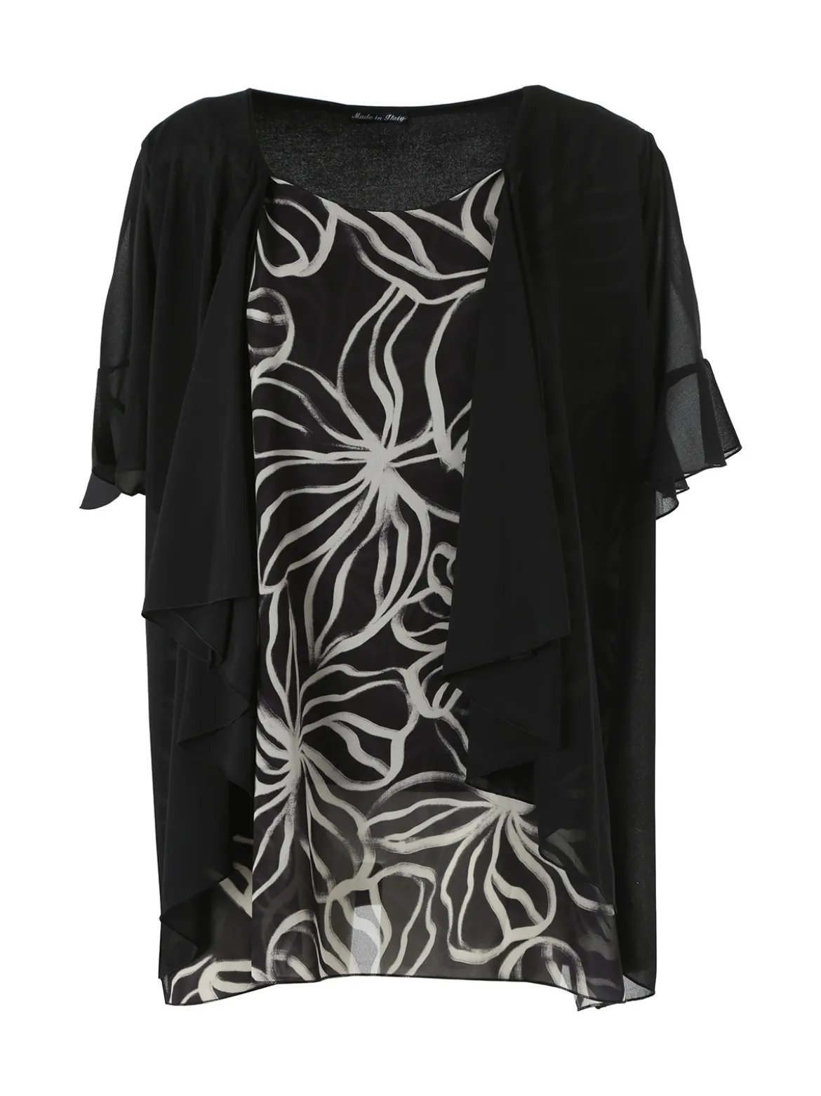 Miss E Co Blusa donna con cardigan velato a maniche corte linea curvy - nero