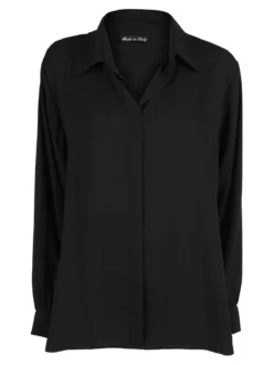 Miss E Co Camicia donna a maniche lunghe con scollo a V linea curvy - nero