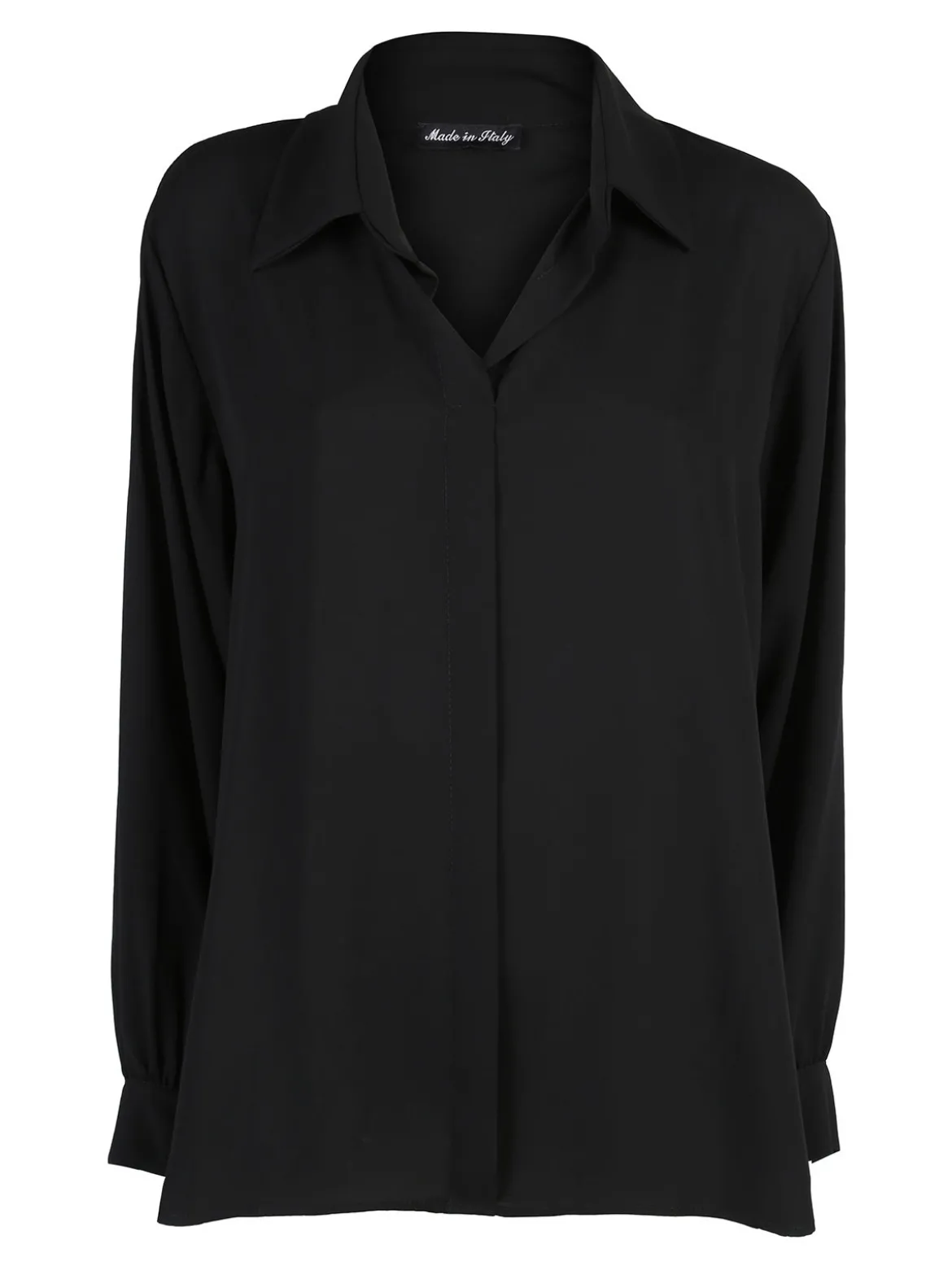Miss E Co Camicia donna a maniche lunghe con scollo a V linea curvy - nero