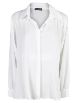 Miss E Co Camicia donna a maniche lunghe con scollo a V linea curvy - bianco