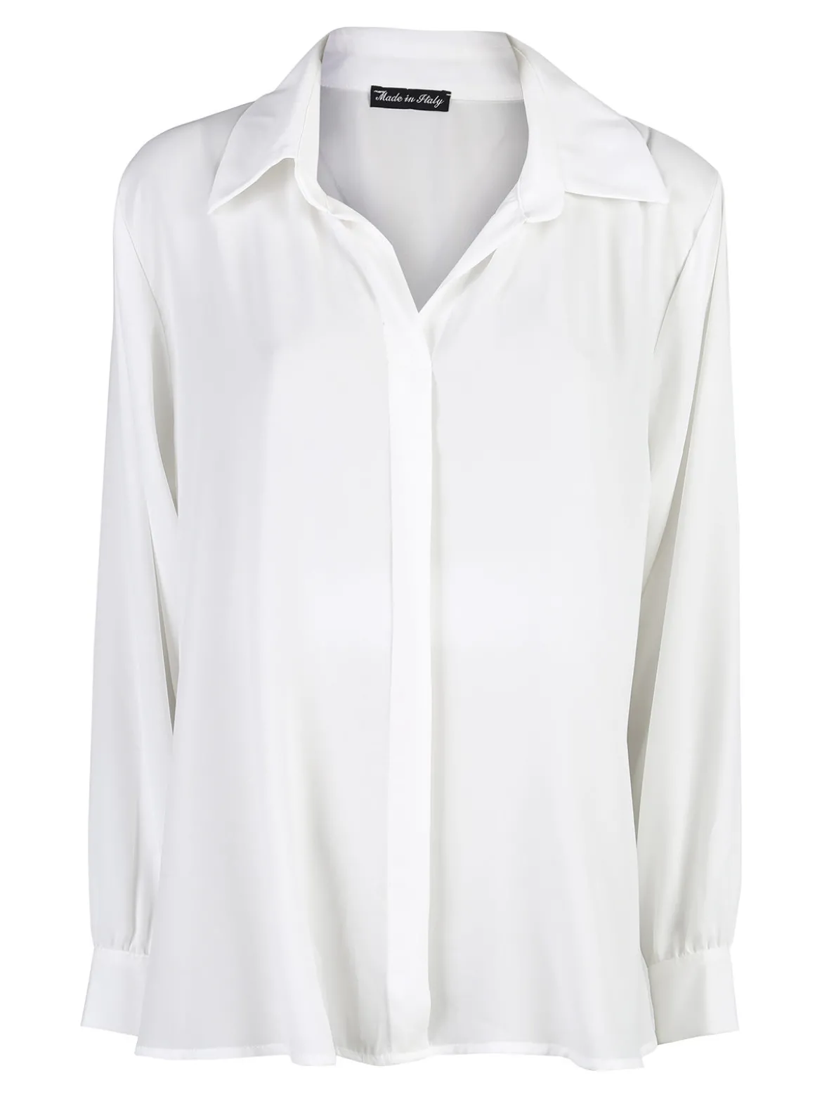 Miss E Co Camicia donna a maniche lunghe con scollo a V linea curvy - bianco