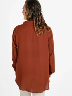 Miss E Co Camicia donna a maniche lunghe con scollo a V linea curvy - marrone