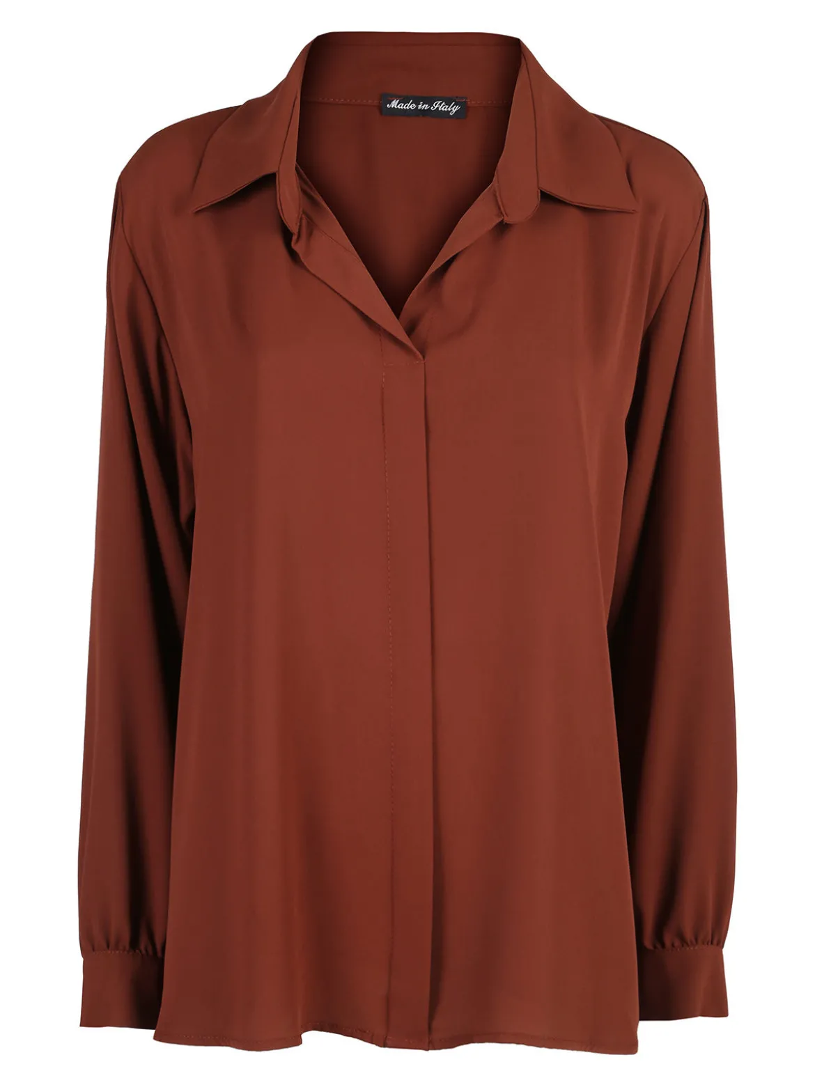 Miss E Co Camicia donna a maniche lunghe con scollo a V linea curvy - marrone