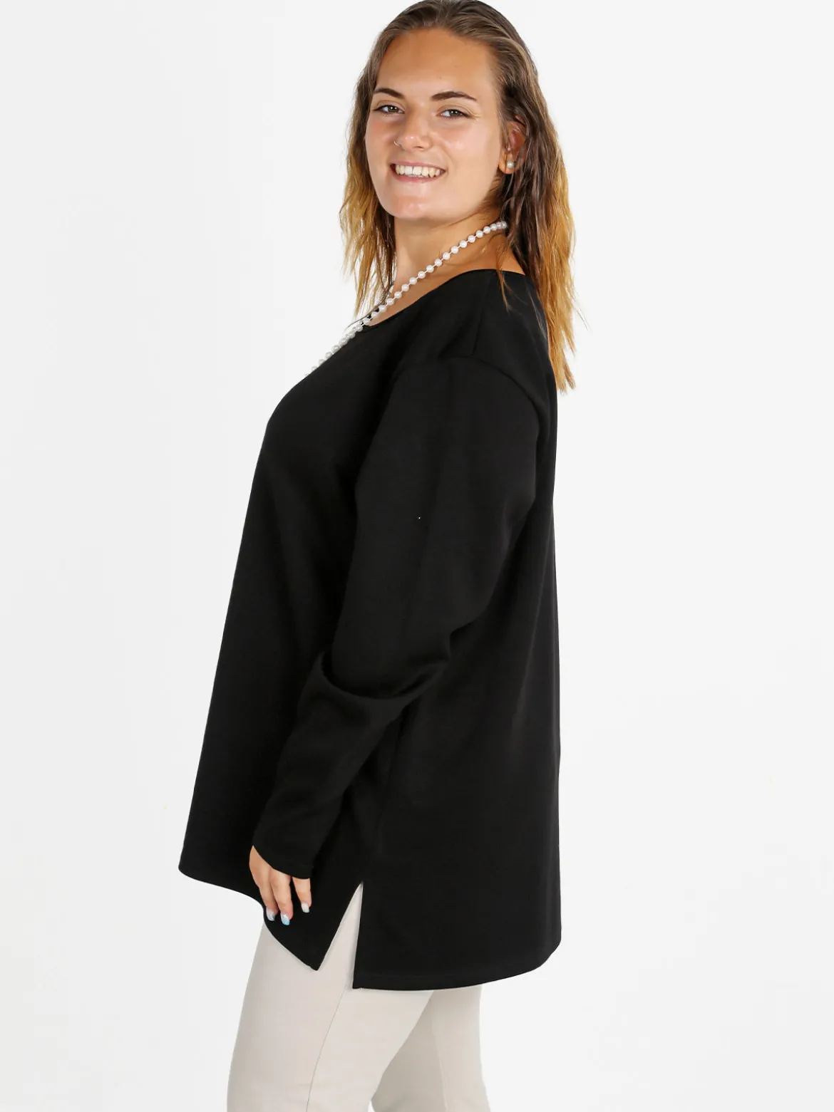 Miss E Co Maglia donna con spalline imbottite linea curvy - nero