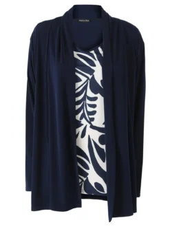 Miss E Co Set donna 2 pezzi con cardigan e t-shirt in viscosa con stampe linea curvy - blu scuro
