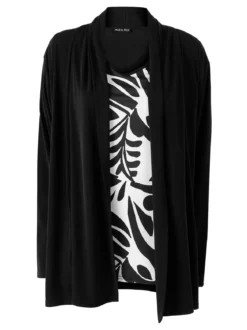 Miss E Co Set donna 2 pezzi con cardigan e t-shirt in viscosa con stampe linea curvy - nero