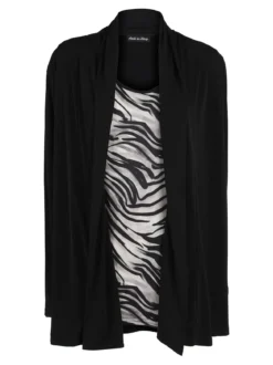 Miss E Co Set donna 2 pezzi con cardigan e t-shirt linea curvy - nero