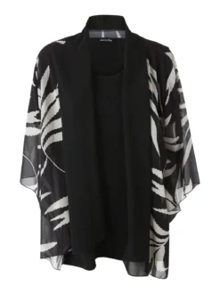 Miss E Co Set donna 2 pezzi con cardigan floreale e t-shirt in viscosa linea curvy - nero