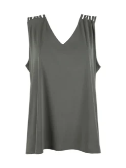 Miss E Co Top donna smanicato con scollo a V linea curvy
