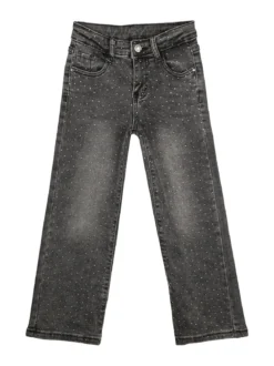 Miss & Girls Jeans da bambina a gamba larga con strass - nero