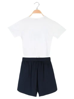 Miss Image Completo corto da bambina in cotone con t-shirt e shorts - blu scuro