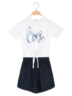 Miss Image Completo corto da bambina in cotone con t-shirt e shorts - blu scuro