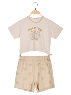 Miss Image Completo da ragazza 2 pezzi con t-shirt crop e shorts con strass
