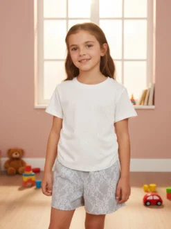 Miss Image Completo 2 pezzi da bambina con t-shirt e shorts ricamati - bianco